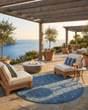 Garden Lattice Charm Collection Area Rug - Arbor (Navy Blue) Round Navy Blue  lifestyle 53