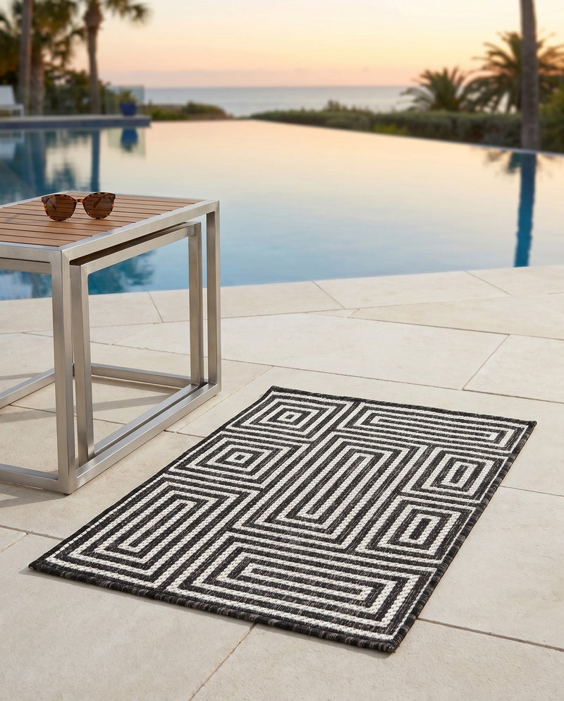 Urban Terrace Collection Area Rug -  Flatiron Rectangle Black and White  lifestyle 17