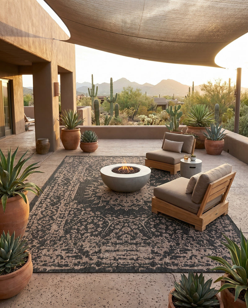 Patio Heritage Collection Area Rug -  Lafayette (Black) Rectangle Black  lifestyle 30