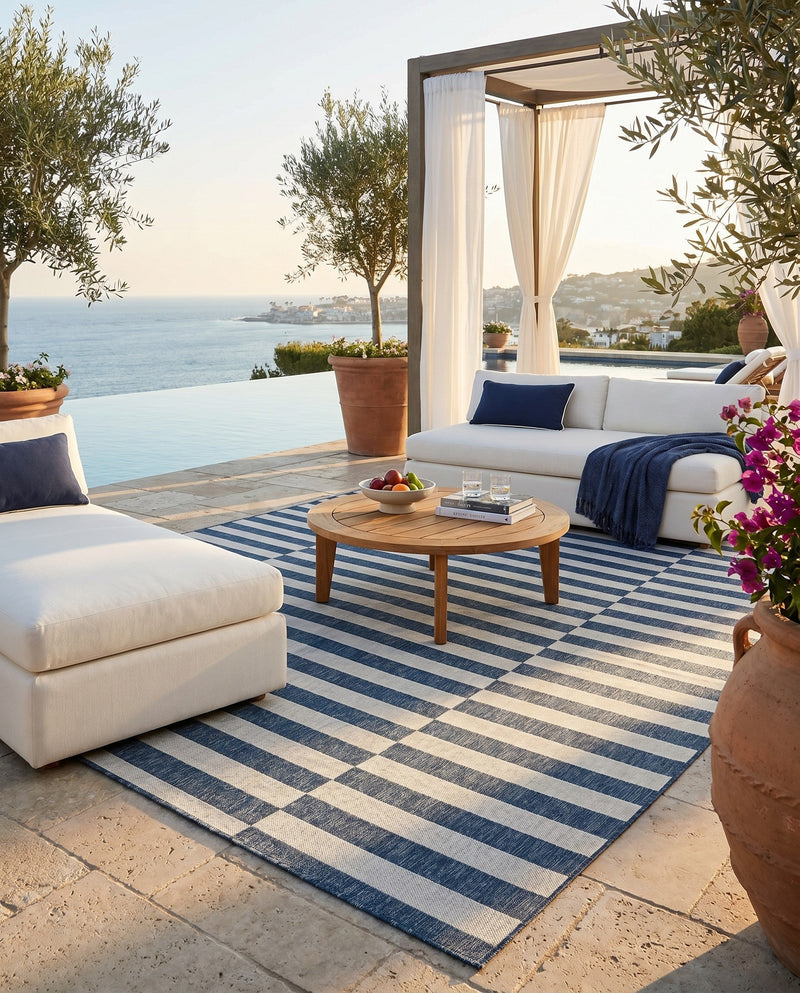 Seaside Stripes Collection Area Rug - Cabana (Blue) Rectangle Blue  lifestyle 26