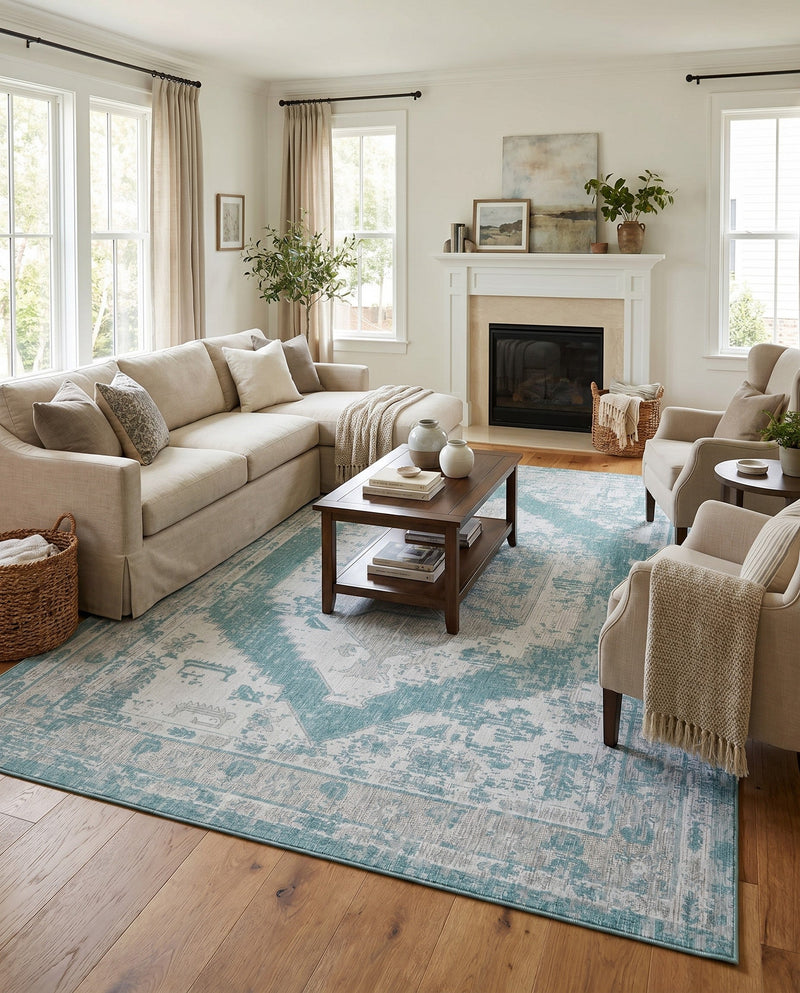 Patio Heritage Collection Area Rug -  Augusta (Aqua) Rectangle Aqua  lifestyle 17