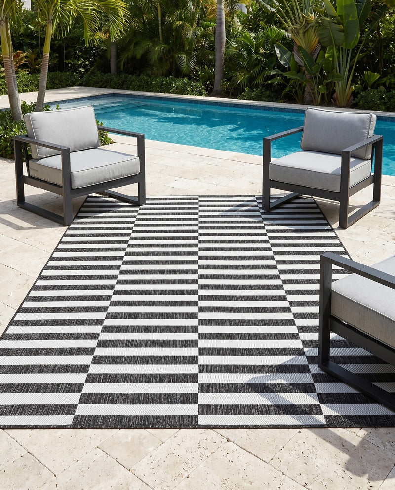 Seaside Stripes Collection Area Rug - Cabana (Charcoal) Rectangle Charcoal  lifestyle 16