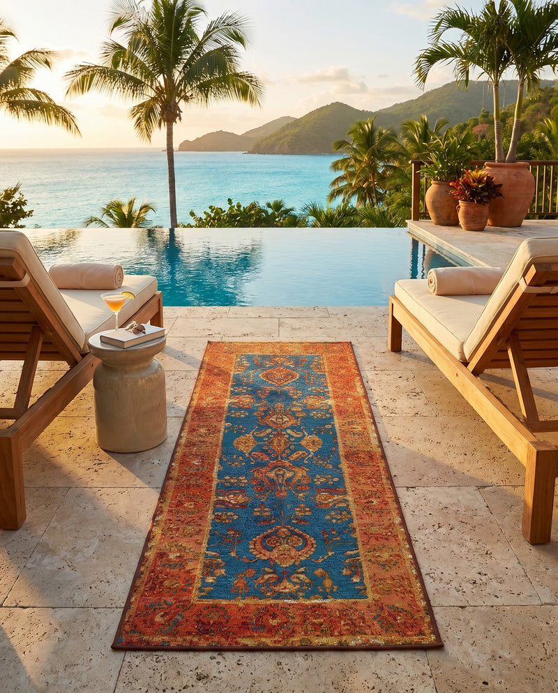 Patio Heritage Collection Area Rug -  Pavilion Runner Navy Blue  lifestyle 66