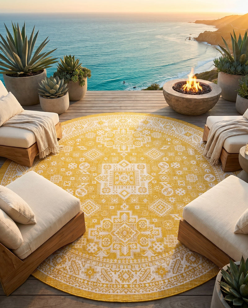 Tribal Terrace Treasures Collection Area Rug -  Incan Isle (Yellow) Round Yellow  lifestyle 78