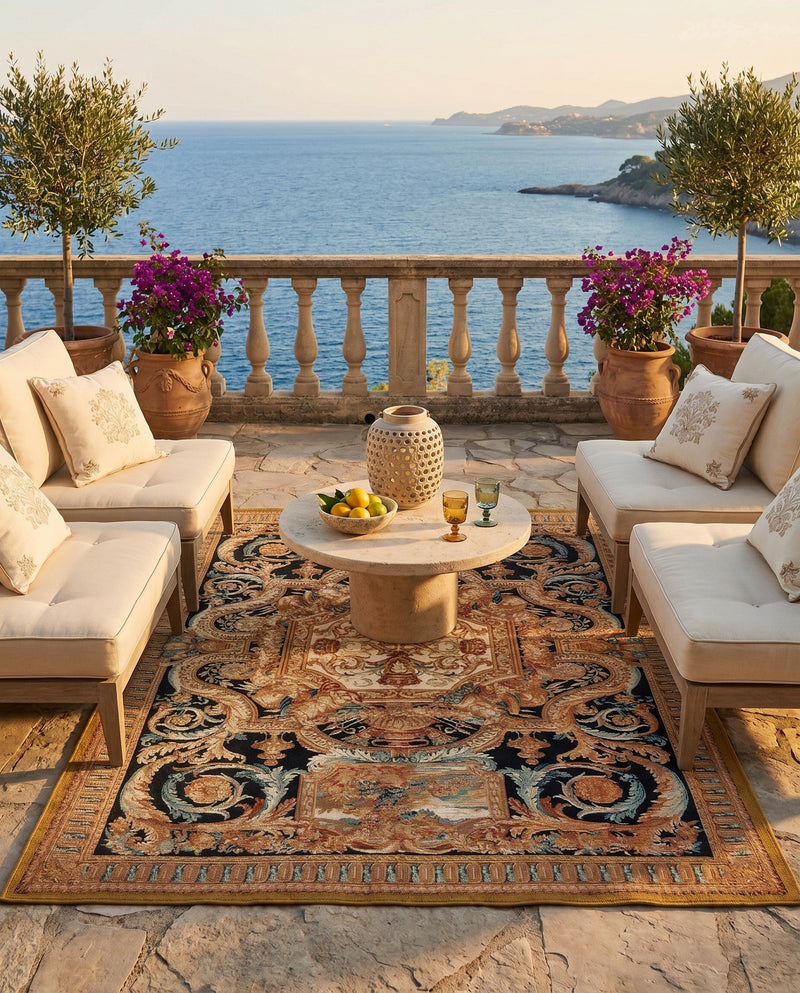 Patio Heritage Collection Area Rug - Veranda Rectangle Black Gold Brown  lifestyle 18