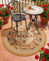 Patio Heritage Collection Area Rug - Veranda Round Black Gold Brown  lifestyle 75