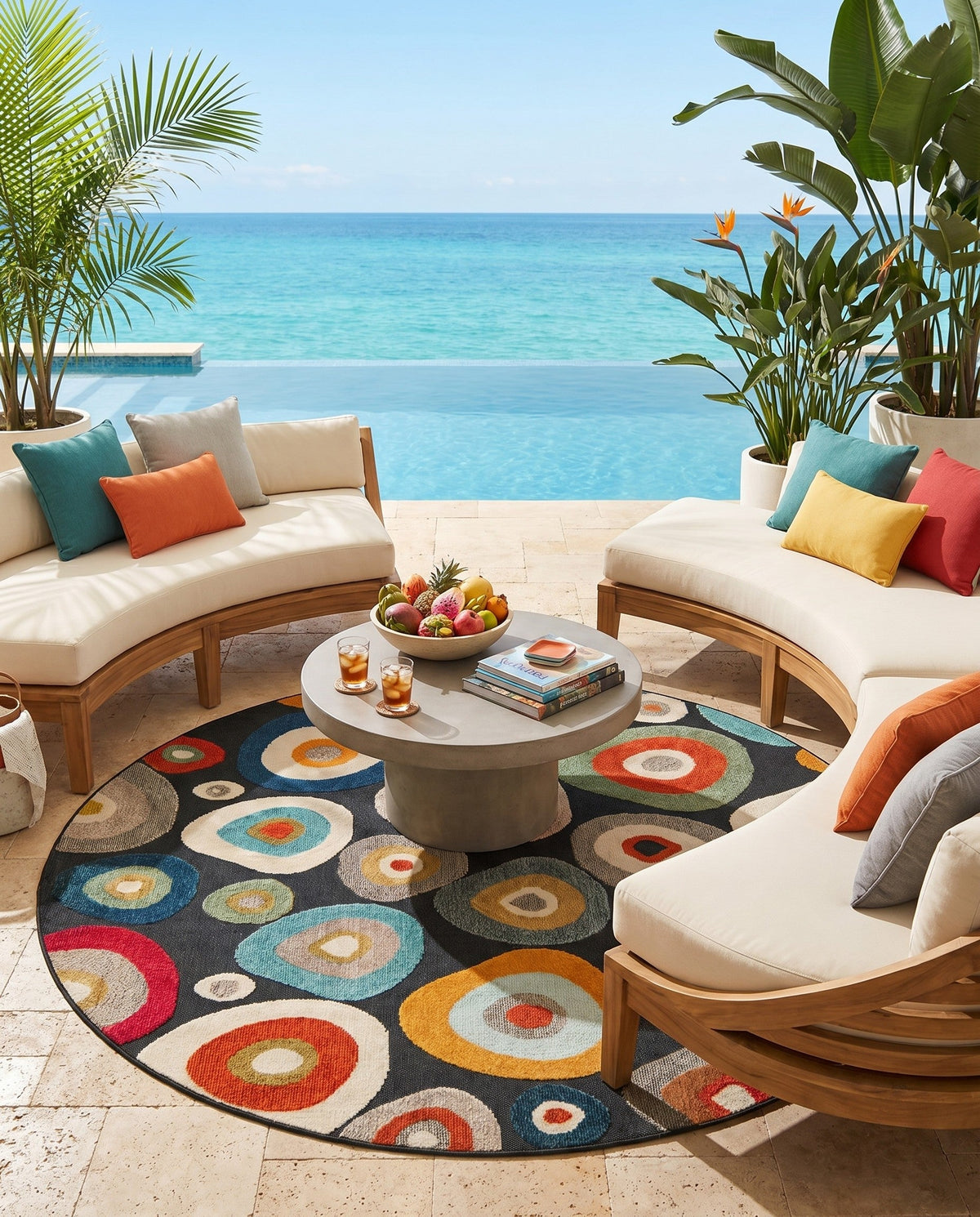 Outdoor Marrakesh Collection Area Rug -  Chefchaouen Round Multi Black  lifestyle 128