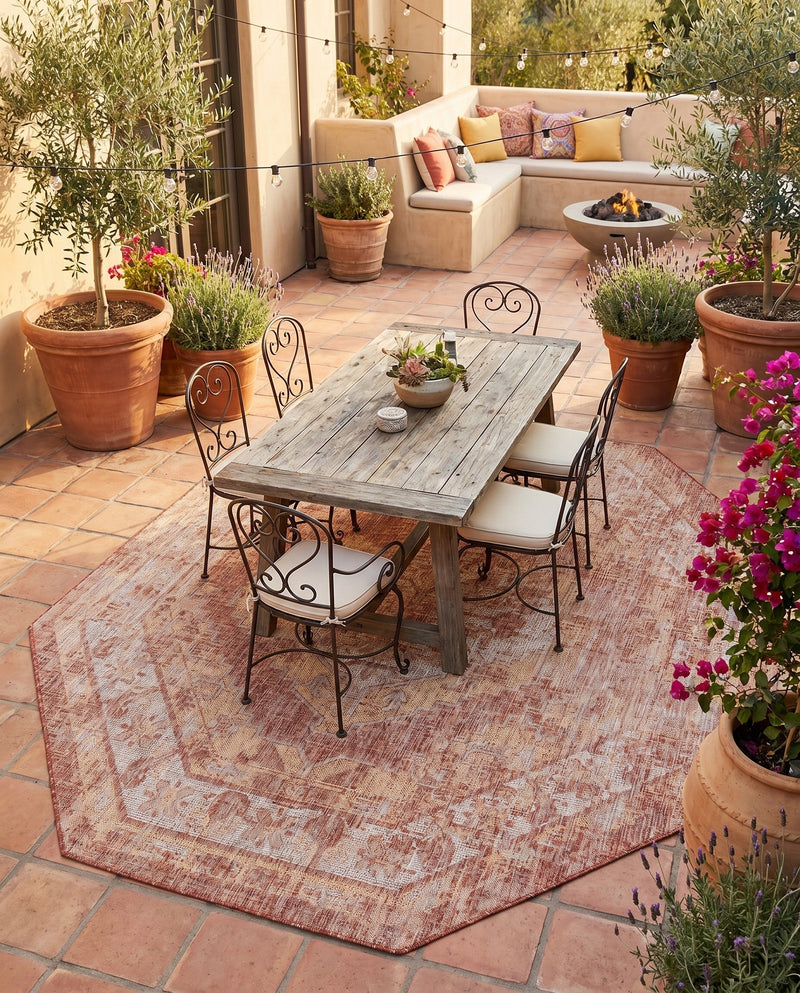 Patio Heritage Collection Area Rug -  Augusta (Rust Red) Octagon Rust Red  lifestyle 77