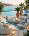 Urban Terrace Collection Area Rug -  Gazebo Round Blue and Ivory  lifestyle 62