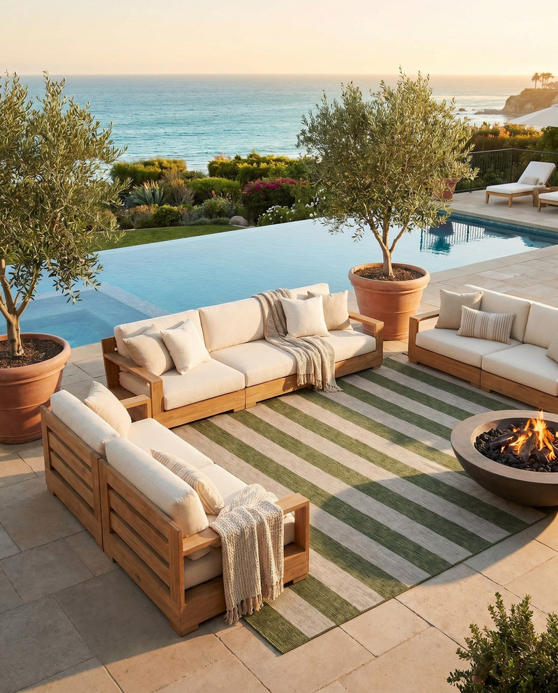Seaside Stripes Collection Area Rug -  Veranda Rectangle Green  lifestyle 29