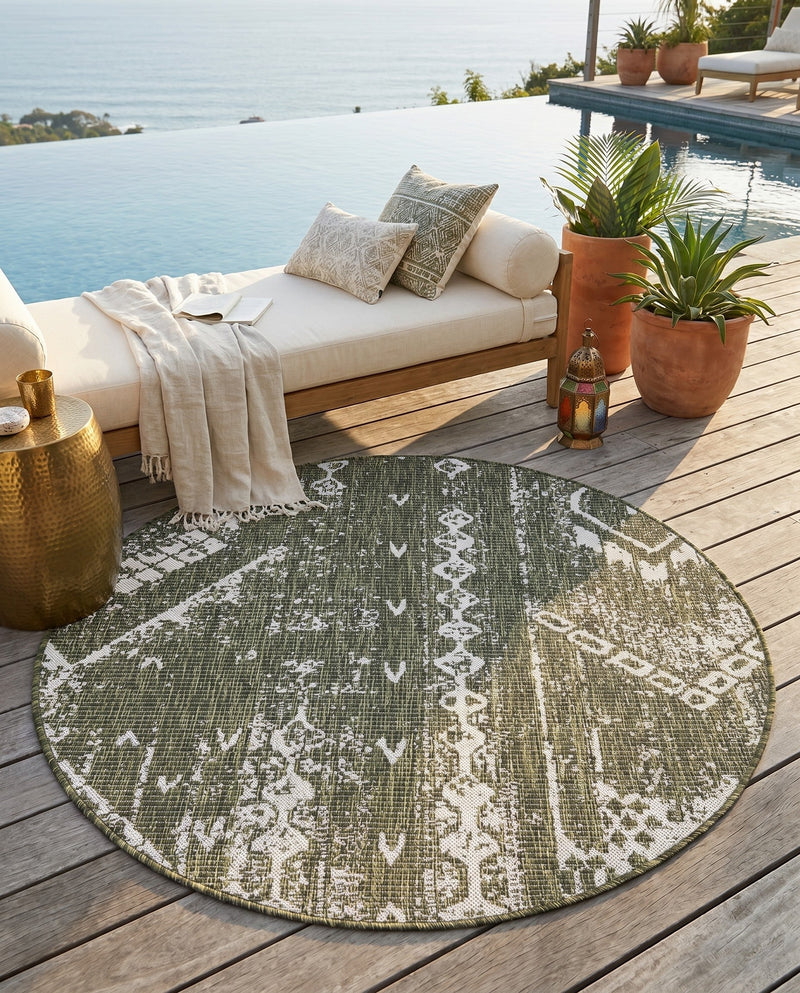 Desert Nomad Terrace Collection Area Rug - Sahara (Green) Round Green  lifestyle 36