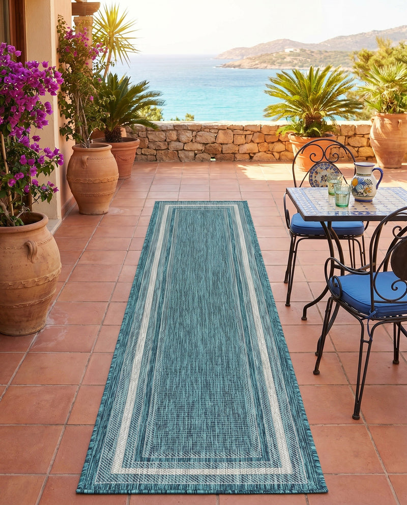 Terrace Fringe Collection Area Rug - Veranda (Teal) Runner Teal  lifestyle 55