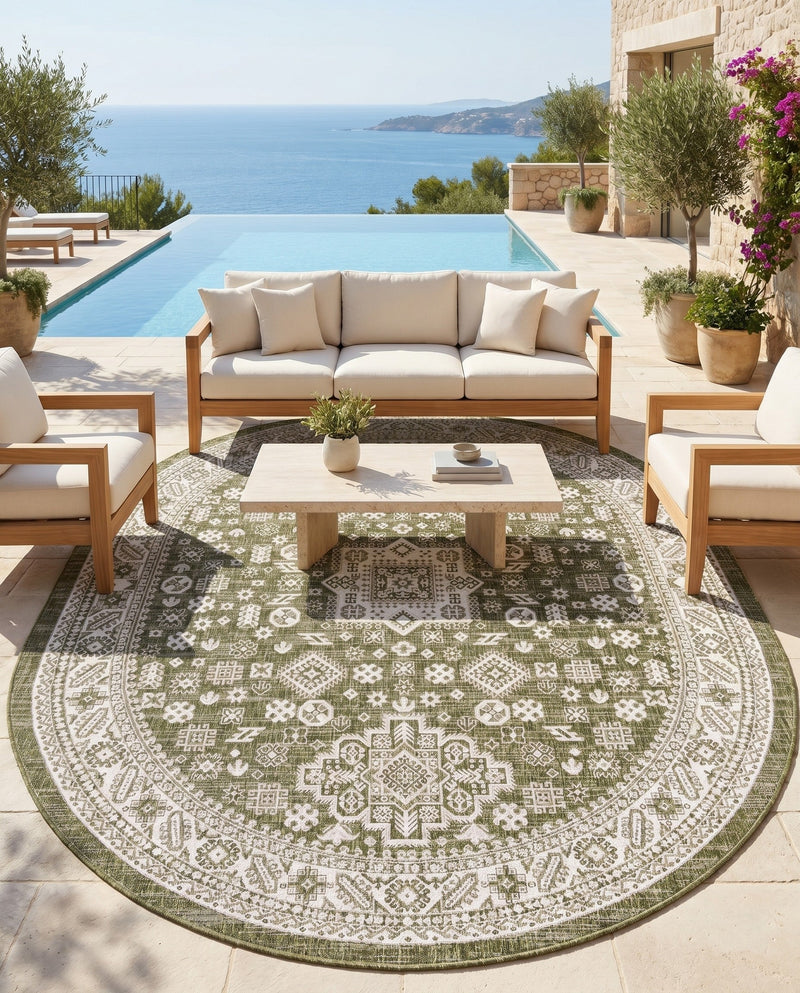Tribal Terrace Treasures Collection Area Rug -  Incan Isle (Green) Oval Green  lifestyle 49