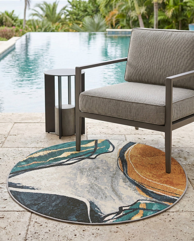 Urban Terrace Collection Area Rug -  Pavilion Round Multi  lifestyle 54