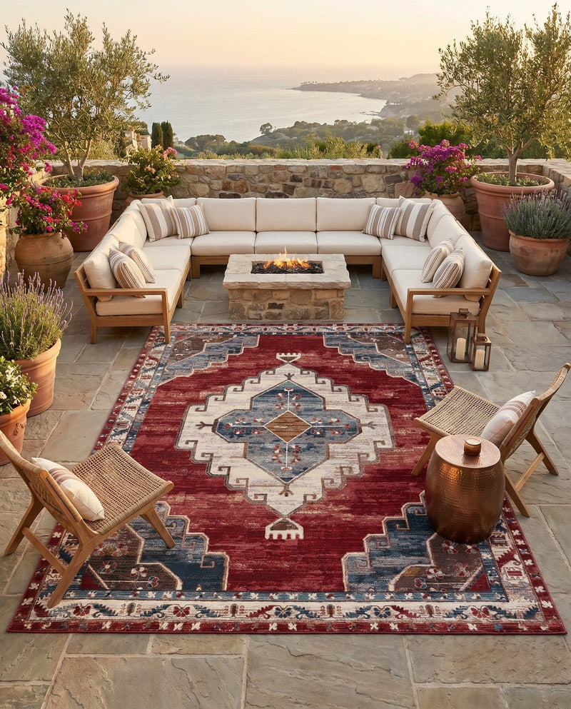 Patio Heritage Collection Area Rug -  Alcove Rectangle Red and Navy Blue  lifestyle 30