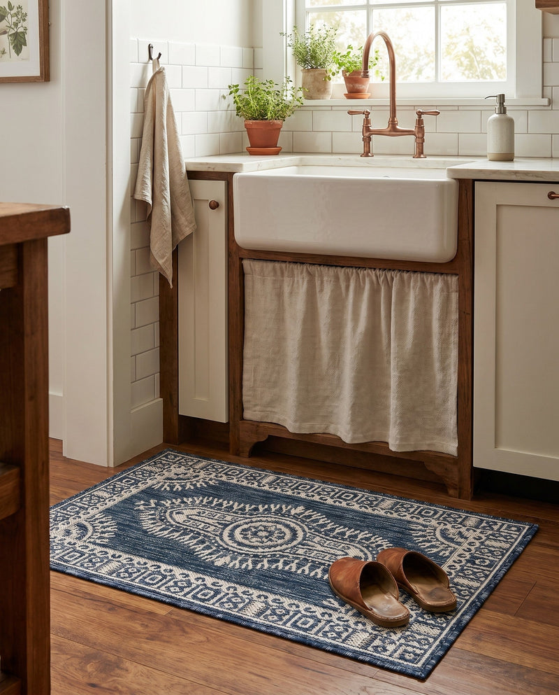 Patio Heritage Collection Area Rug -  Biloxi Rectangle Blue  lifestyle 17