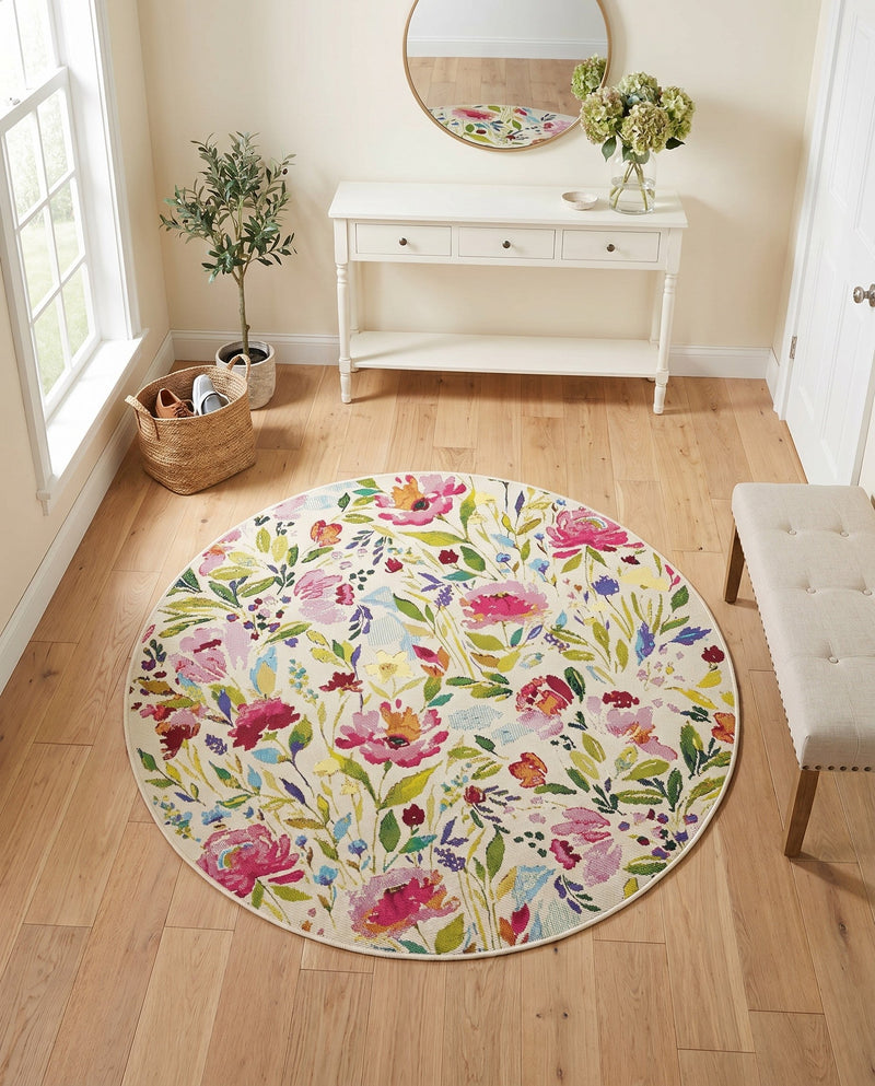Seaside Blooms Collection Area Rug -  Meadow Round Multi  lifestyle 42