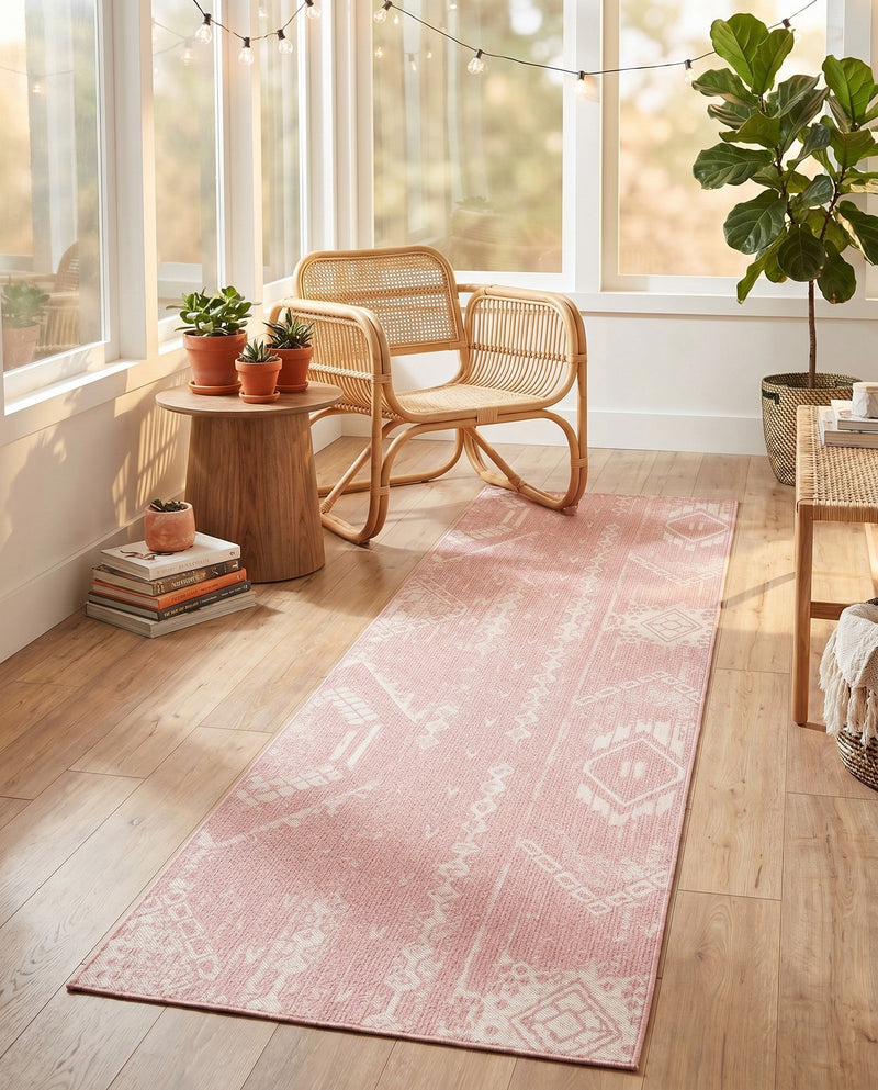 Desert Nomad Terrace Collection Area Rug - Sahara (Pink) Runner Pink  lifestyle 23