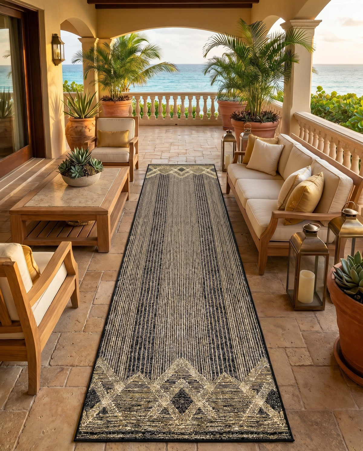 Urban Terrace Collection Area Rug -  Loft Runner Charcoal  lifestyle 85