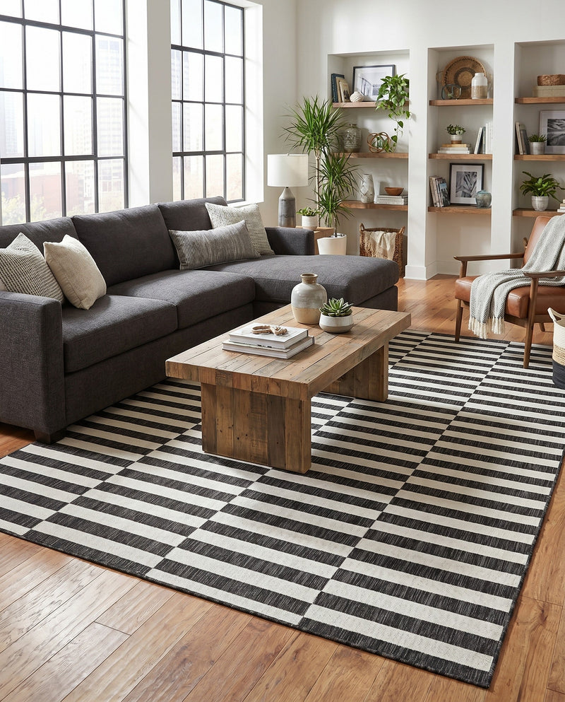 Seaside Stripes Collection Area Rug - Cabana (Charcoal) Rectangle Charcoal  lifestyle 3