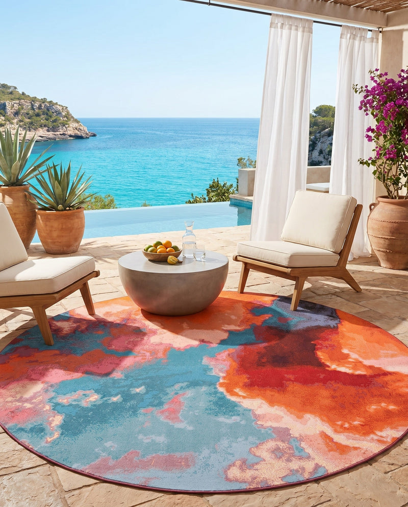 Urban Terrace Collection Area Rug -  Patio Round Gray and Pink  lifestyle 15