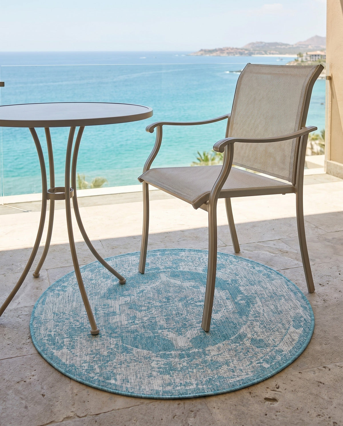 Patio Heritage Collection Area Rug -  Augusta (Aqua) Round Aqua  lifestyle 105