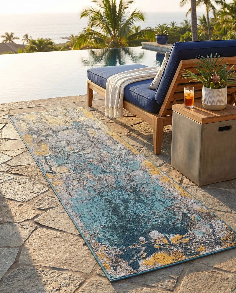 Urban Terrace Collection Area Rug -  Lanai Runner Gradient Blue  lifestyle 54