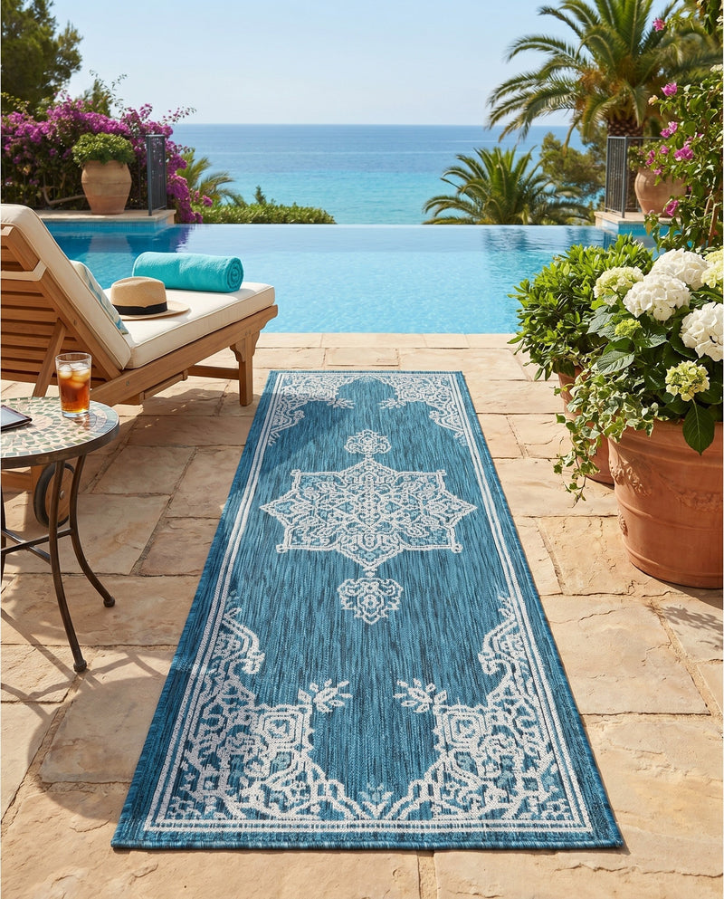 Patio Heritage Collection Area Rug -  Charleston (Teal) Runner Teal  lifestyle 65