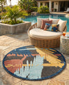 Caribbean Terrace Collection Area Rug - Antigua Round Charcoal  lifestyle 55