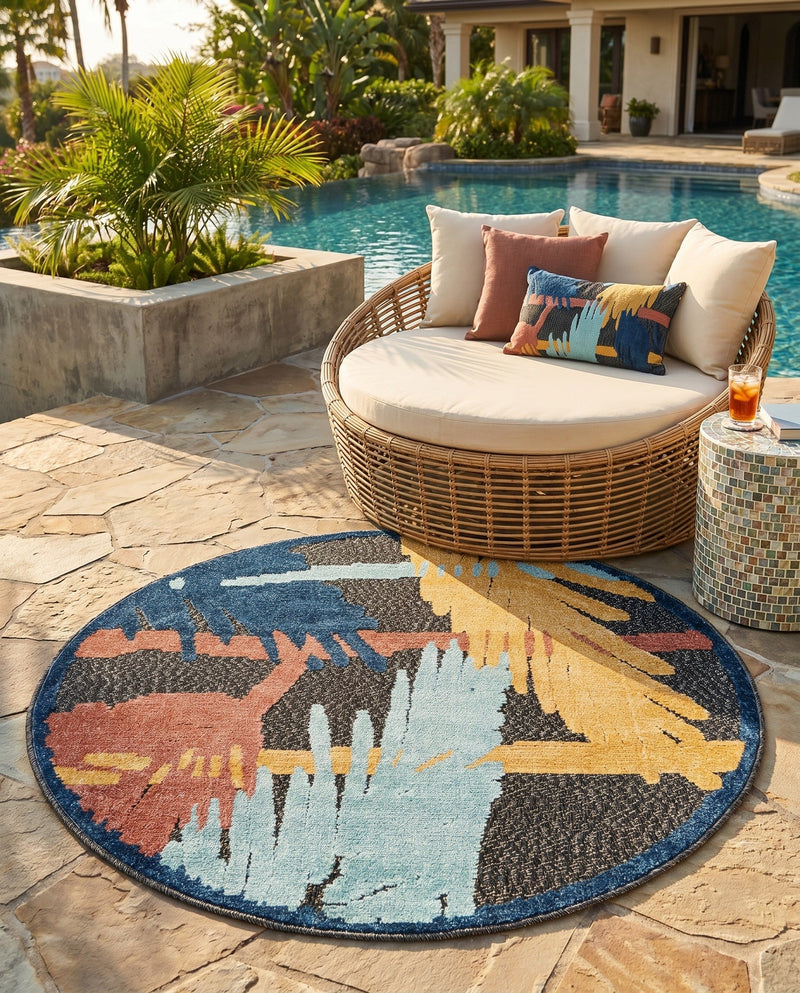 Caribbean Terrace Collection Area Rug - Antigua Round Charcoal  lifestyle 55