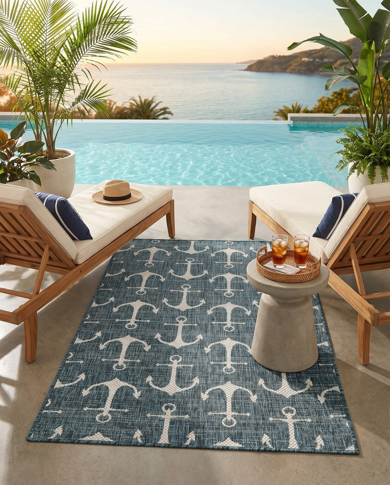 Seaside Haven Rugs Collection Area Rug - Sapphire (Teal) Rectangle Teal  lifestyle 24