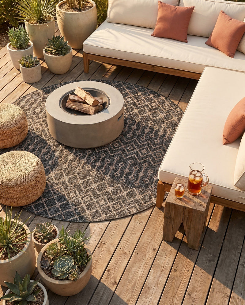 Savannah Pergola Collection Area Rug -  Pergola (Charcoal Gray) Round Charcoal Gray  lifestyle 73