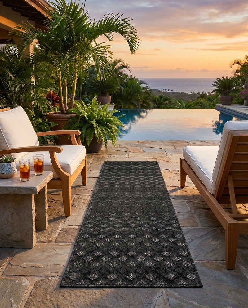 Garden Lattice Charm Collection Area Rug -  Pergola (Charcoal) Runner Charcoal  lifestyle 49