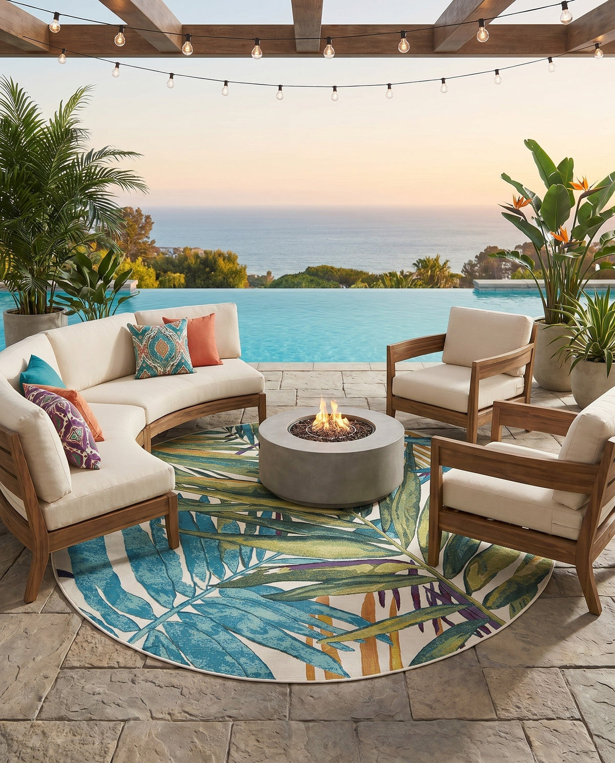 Seaside Blooms Collection Area Rug -  Arcadia Round Multi  lifestyle 91