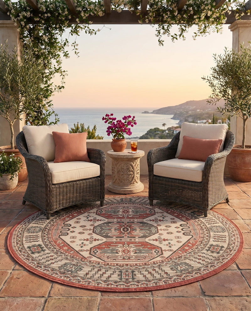 Patio Heritage Collection Area Rug - Veranda Round Multi  lifestyle 22