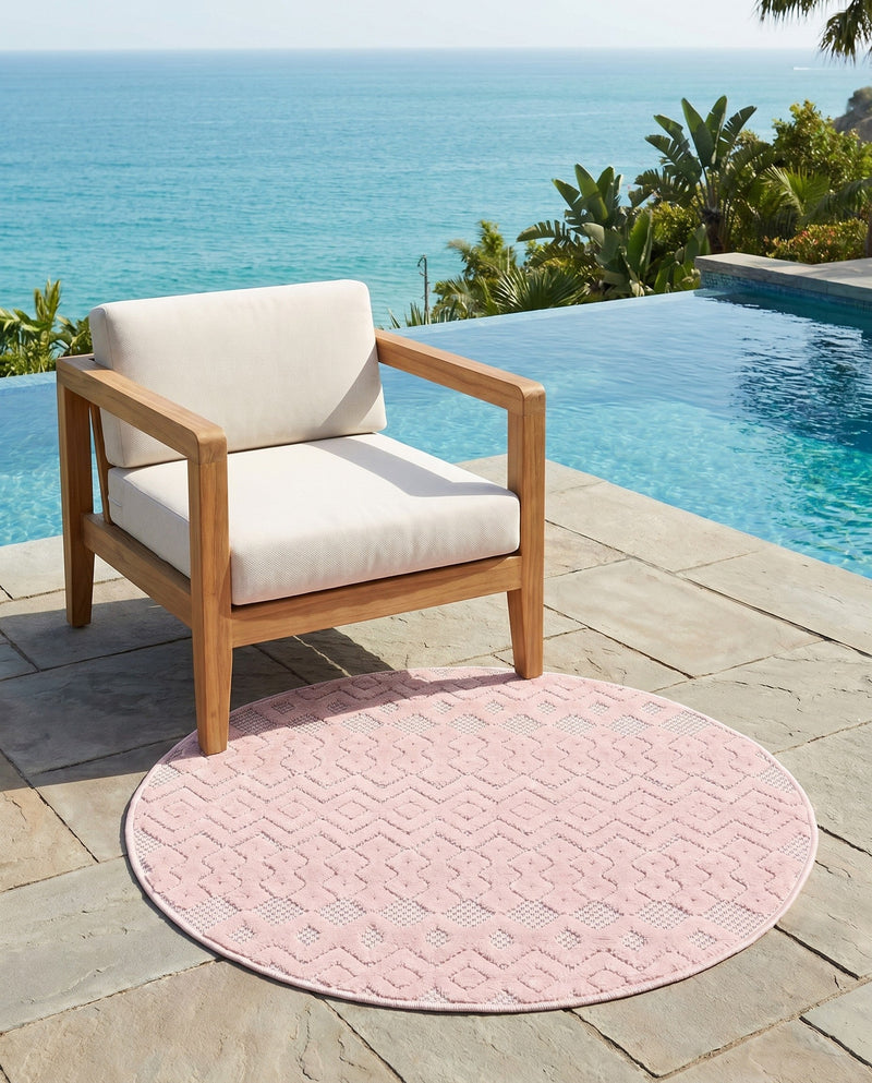Garden Lattice Charm Collection Area Rug - Arbor (Pink) Round Pink  lifestyle 47