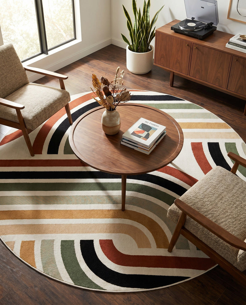 Urban Terrace Collection Area Rug -  Piazza Round Multi  lifestyle 53