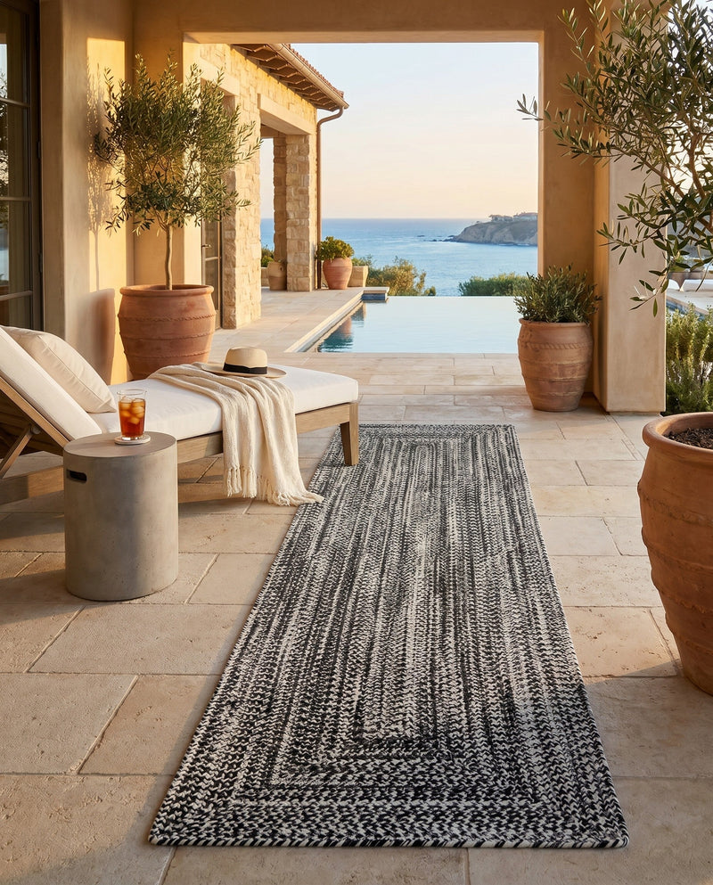 Sustainable Strands Indoor-Outdoor Oasis Collection Area Rug -  Sandbar (Black and White) Runner Black and White  lifestyle 74