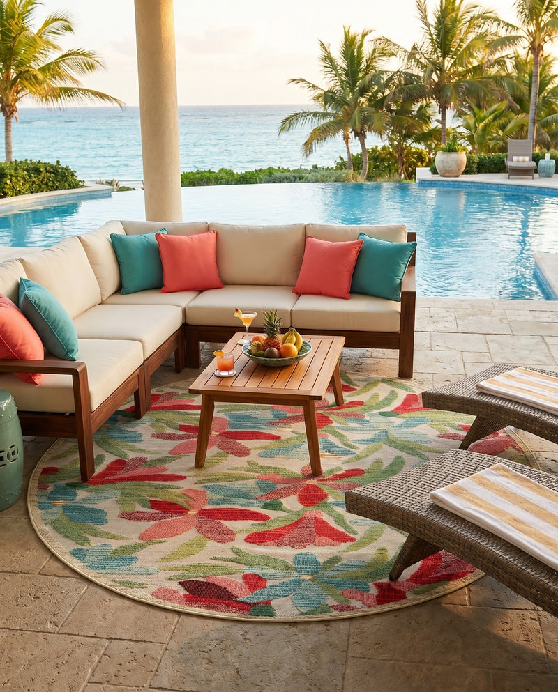 Outdoor Marrakesh Collection Area Rug -  Midelt Round Multi  lifestyle 52