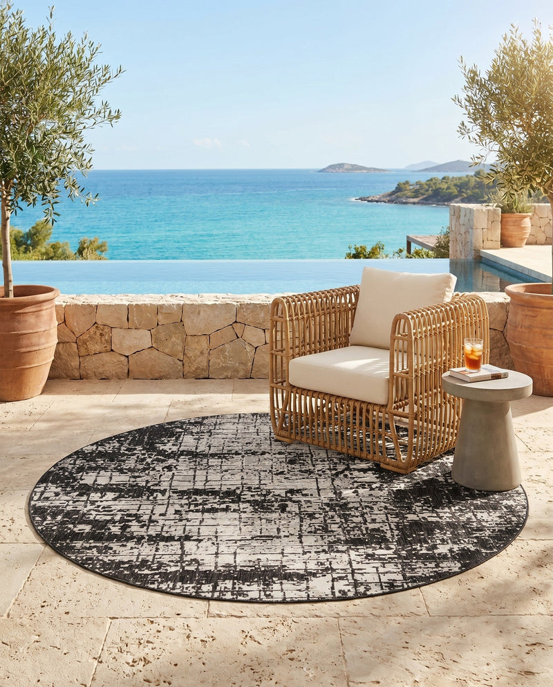 Urban Terrace Collection Area Rug -  Midtown Round Black and White  lifestyle 77