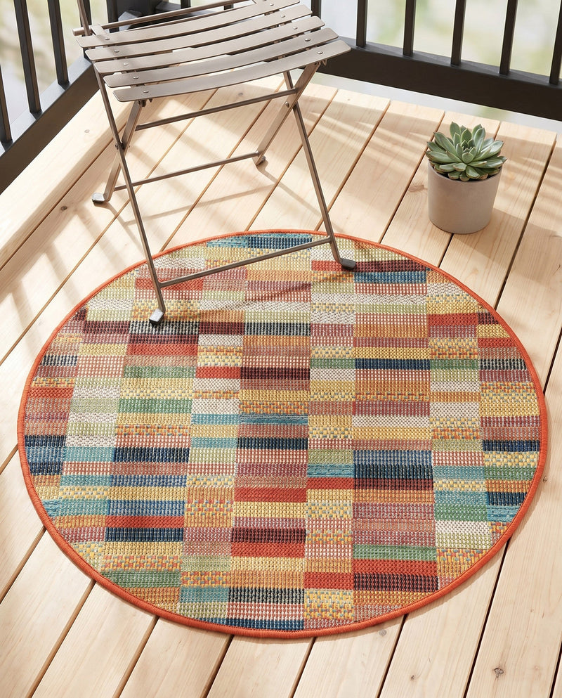 Coastal Terrace Collection Area Rug -  Harbor Round Multi  lifestyle 52