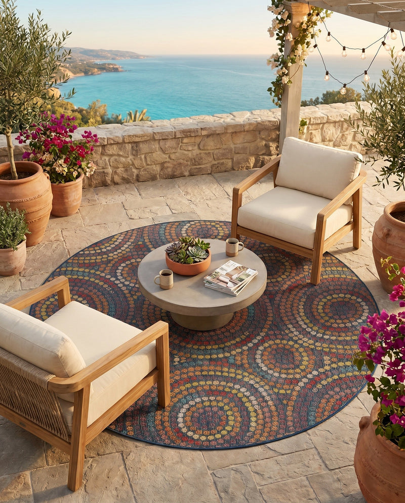 Coastal Terrace Collection Area Rug -  Lagoon Round Multi  lifestyle 74