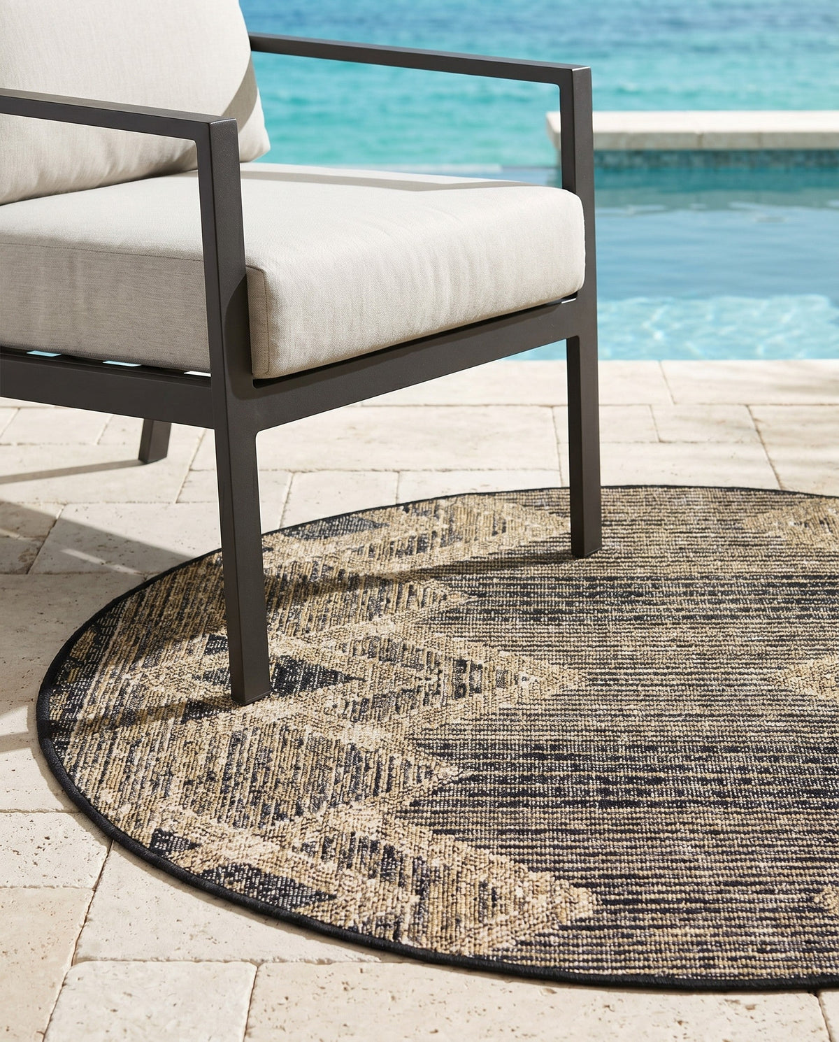 Urban Terrace Collection Area Rug -  Loft Round Charcoal  lifestyle 90