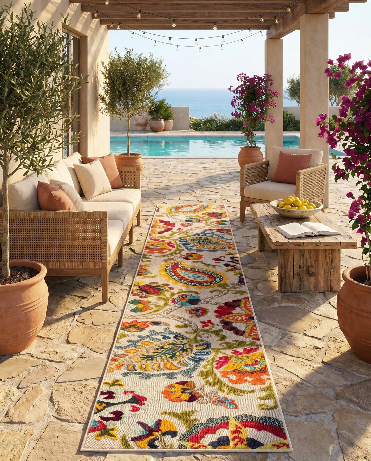 Outdoor Marrakesh Collection Area Rug - Fes Runner Multi Beige  lifestyle 165