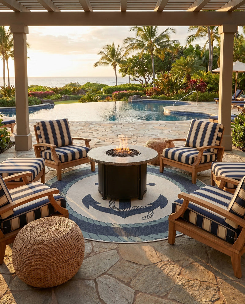 Seaside Haven Rugs Collection Area Rug -  Coralreef Round Navy Blue  lifestyle 68