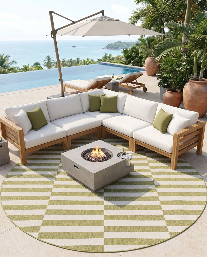 Seaside Stripes Collection Area Rug - Cabana (Green) Round Green  lifestyle 33