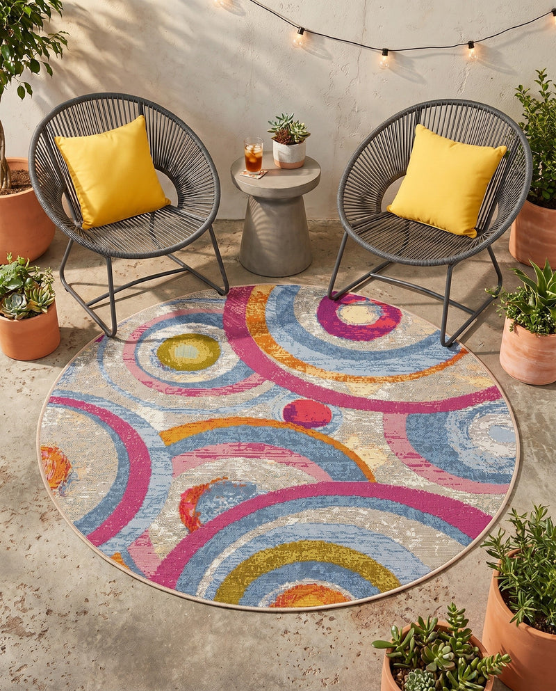 Urban Terrace Collection Area Rug -  Plaza Round Multi  lifestyle 57