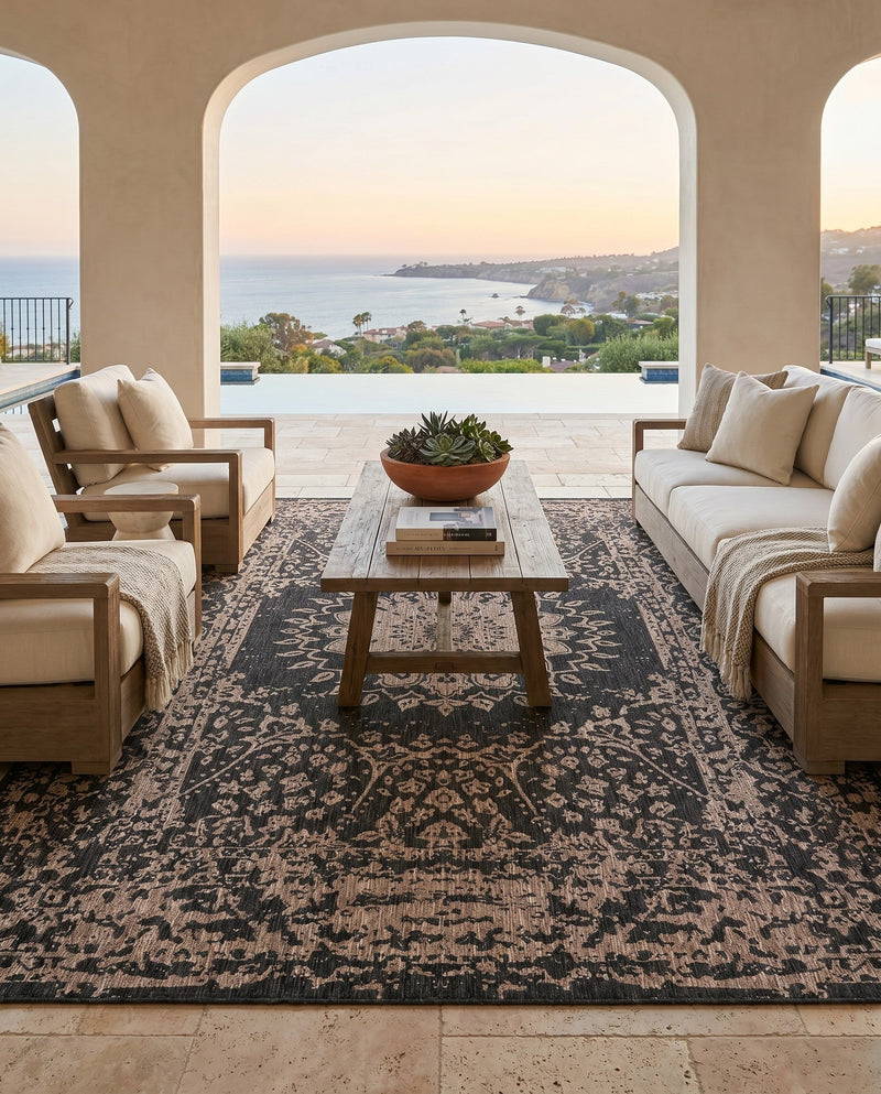 Patio Heritage Collection Area Rug -  Lafayette (Black) Rectangle Black  lifestyle 31