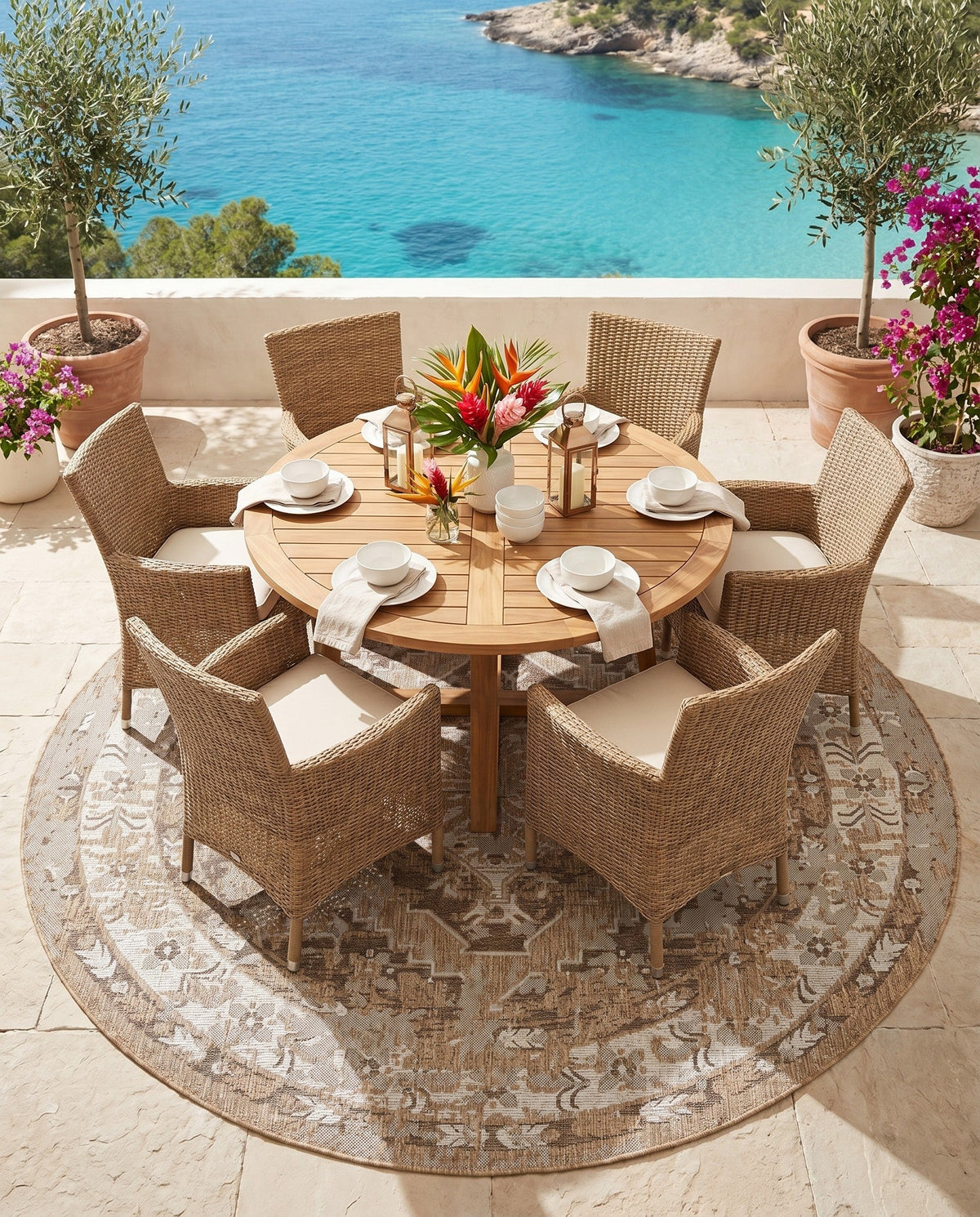 Patio Heritage Collection Area Rug -  Augusta (Natural) Round Natural  lifestyle 108