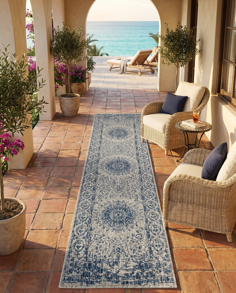 Patio Heritage Collection Area Rug -  Lafayette (Blue) Runner Blue  lifestyle 59